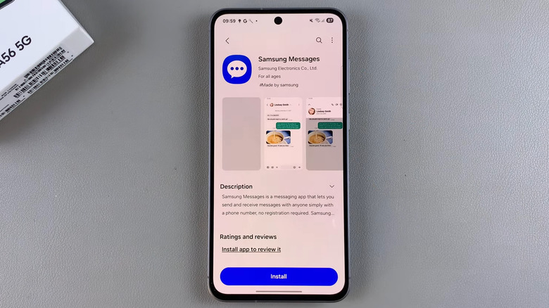 Phone showing Samsung Messages app on Galaxy Store
