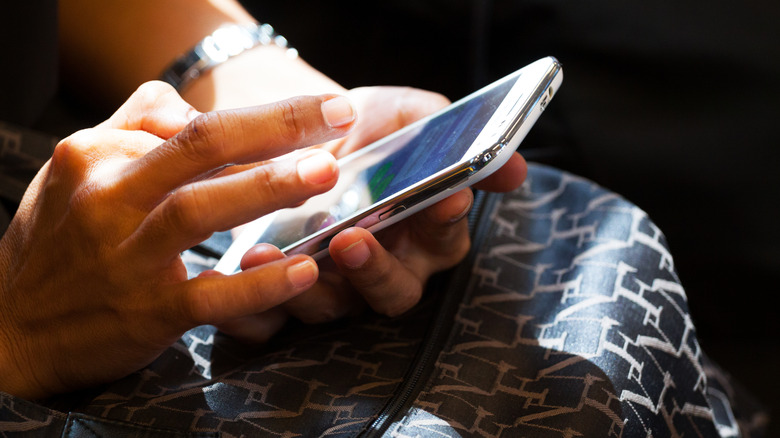 Person using a smartphone on a train.