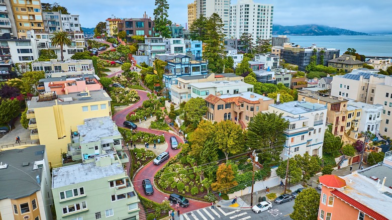 Aerial view of San Francisco's Lombard Street.