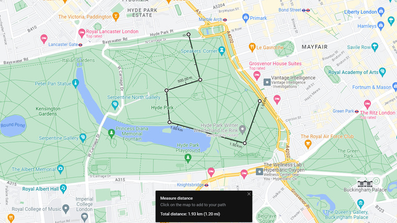 Measuring a walking route around Hyde Park
