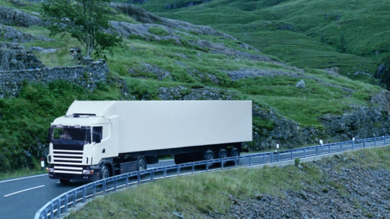 a truck driving downhill