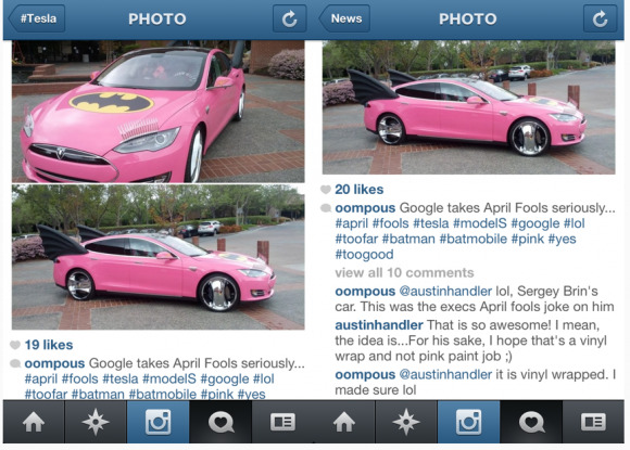 Sergey Brin's Pink-Wrapped Batmobile Tesla Rolls Through Google HQ
