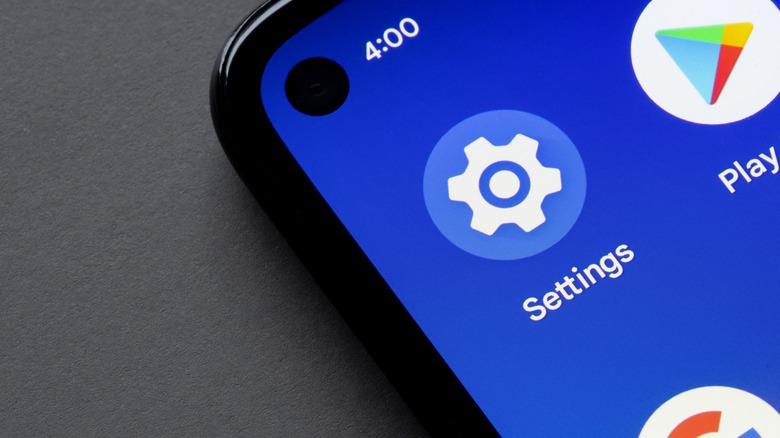 Google Settings app icon is seen on a Google Pixel 4a smartphone.