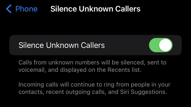 Silence Unknown Callers