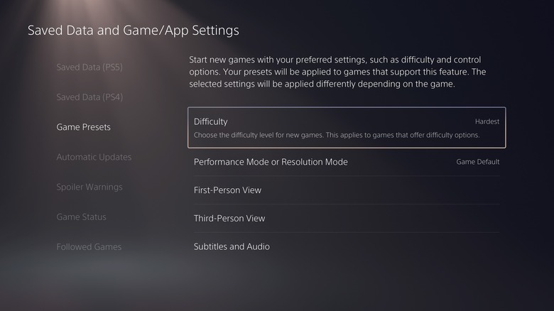 PS5 default difficulty setting