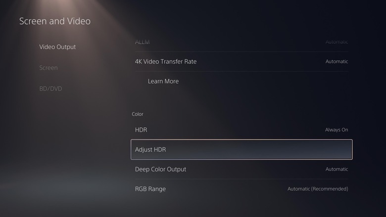 PS5 HDR settings