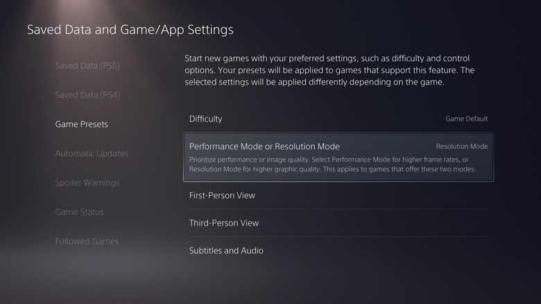PS5 Performance or Resolution setting