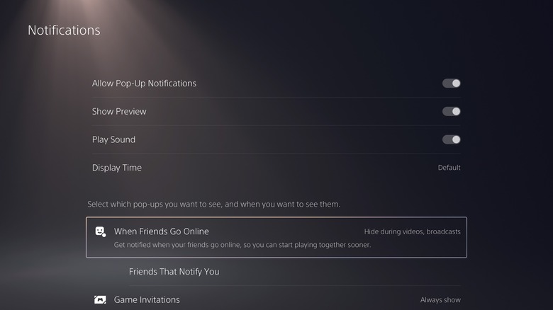 PS5 notifications settings