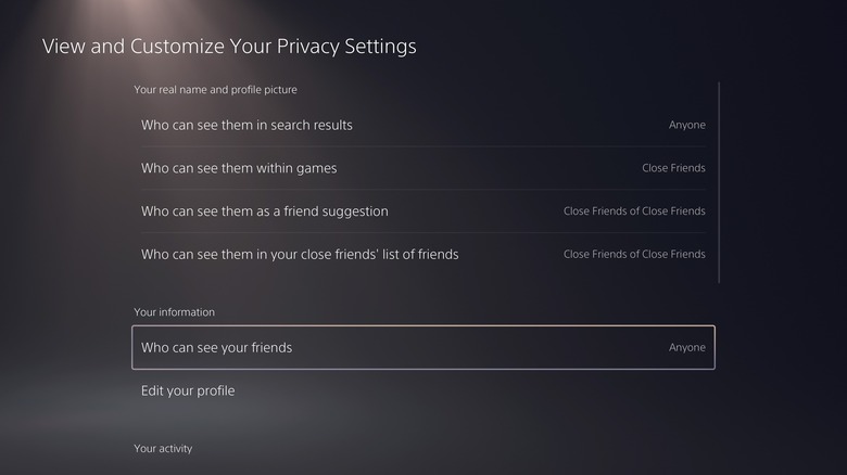 PS5 privacy settings