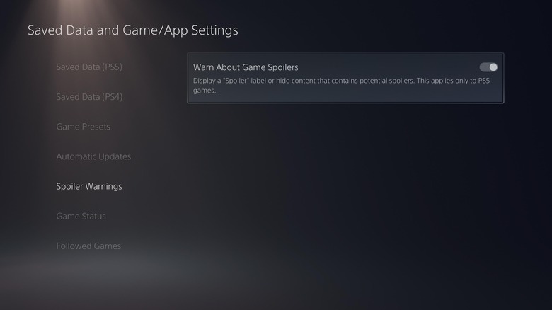 PS5 spoiler warning setting