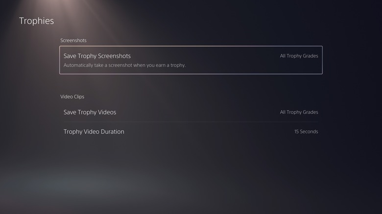PS5 trophy screenshots and video clip settings