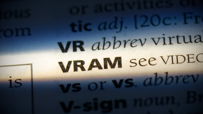 Definition of VRAM highlighted in a dictionary.