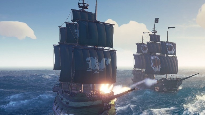 screenshot of battleships from Sea of Thieves videogame.