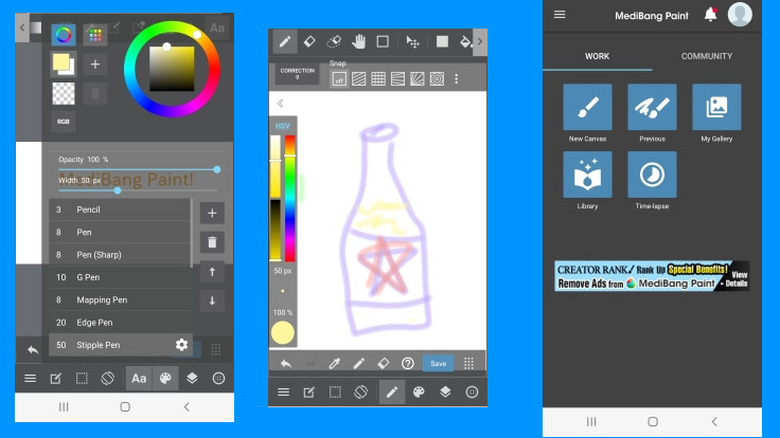 Three images from MediBang Paint app