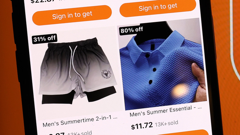 Temu products on its app
