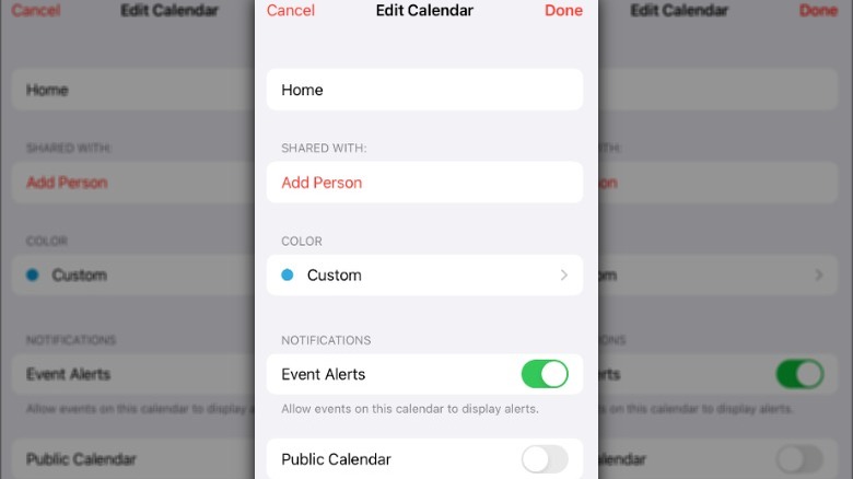 iCloud calendar sharing options
