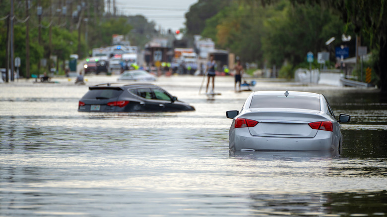 Flooded cars following a Florida hurricane