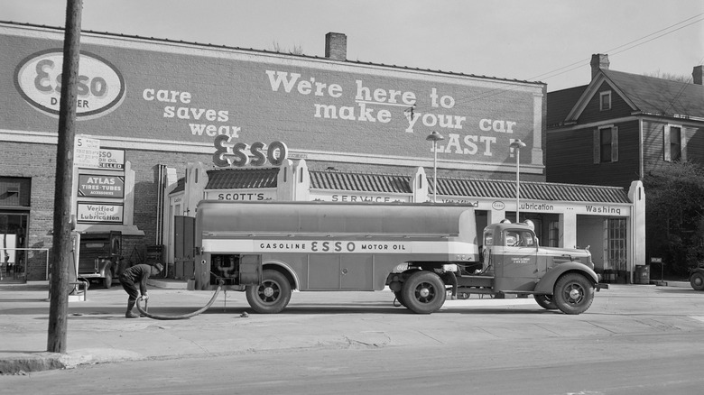 A gasoline truck making a delivery at a filling station in Charlotte, North Carolina, in March 1943.