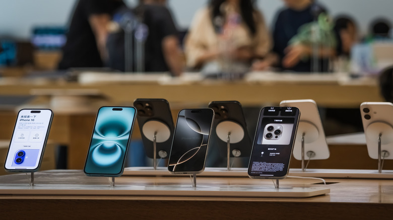 An Apple Store Displaying iPhone 16 Models