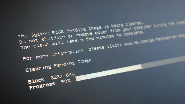 Progress bar on a computer screen showing status of a BIOS update