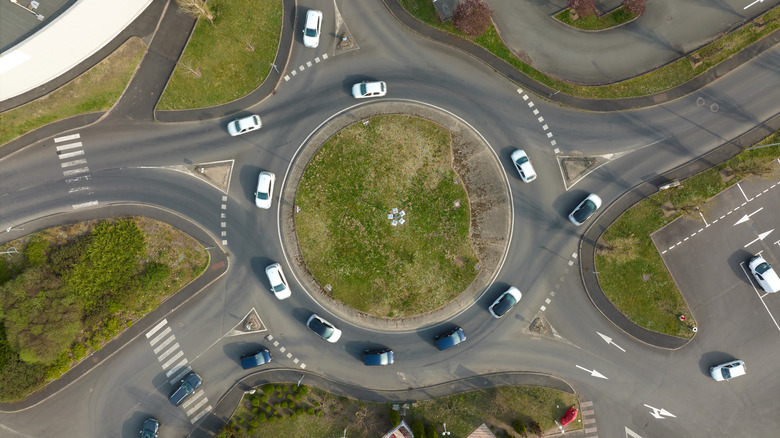 Overhead view of busy roundabout