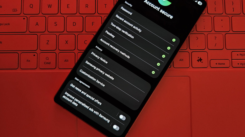 Samsung account security settings on Galaxy S25 Ultra