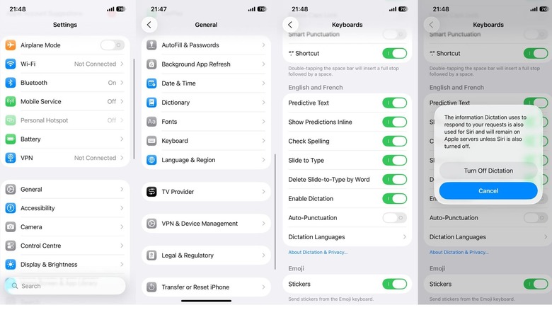 Step-by-step instructions for disabling the iPhone Dictation feature