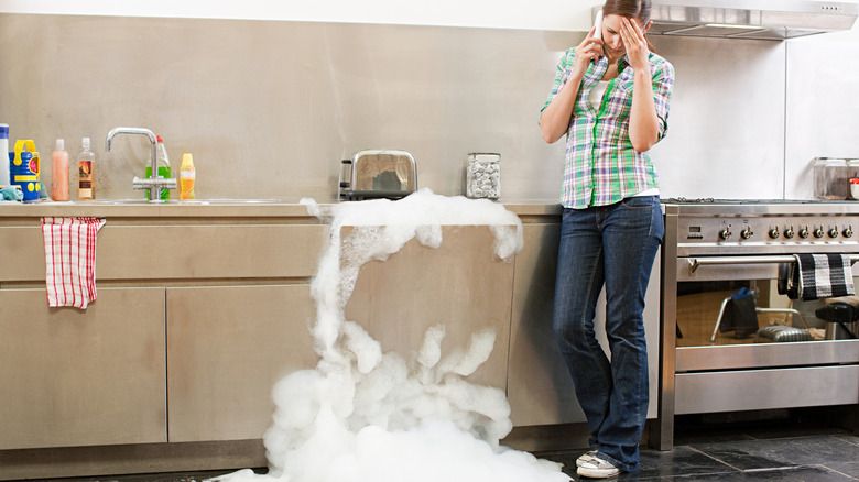dishwasher overloaded with foam