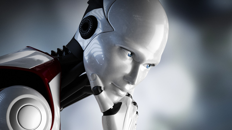 3D visual of a humanoid robot in a thinking pose