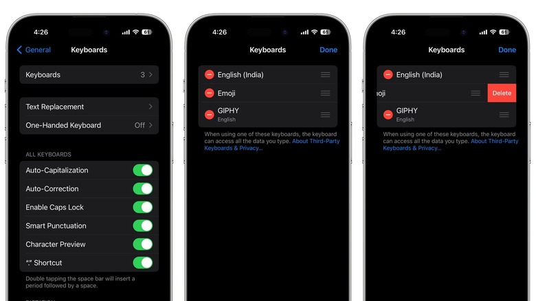 iPhone delete keyboard menu