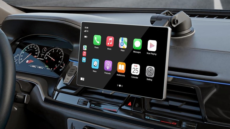 The Madoec 9-inch Portable Apple CarPlay Screen installed on dashboard