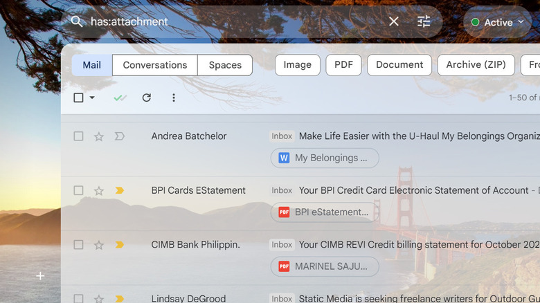 Gmail list of emails with attachments