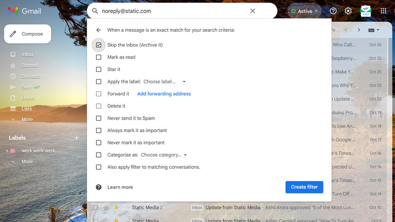 Gmail sample filter action