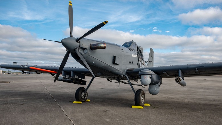 A U.S. Air Force OA-1K Skyraider II is parked on the flightline at Hurlburt Field, Florida, on Jan. 28, 2025.
