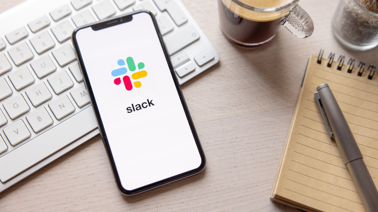 Slack splash screen on a smartphone.