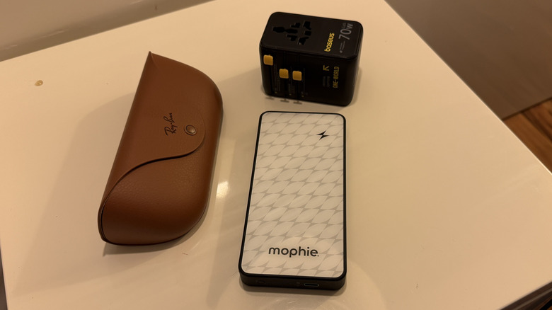 Meta RayBans, battery pack, and power converter