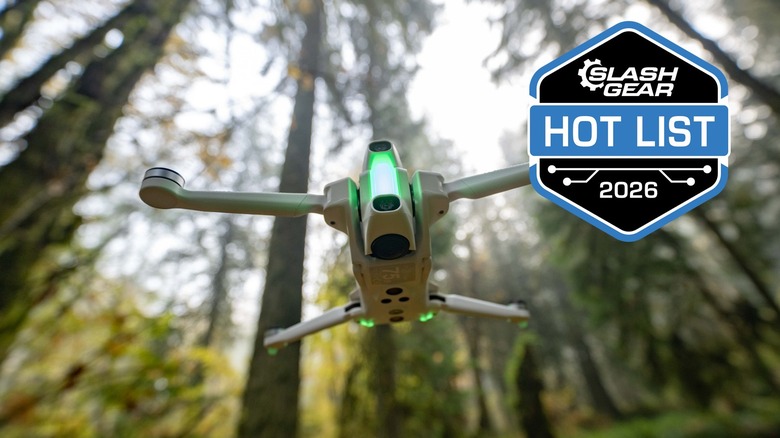 The Antigravity A1 flying in a legacy forest.