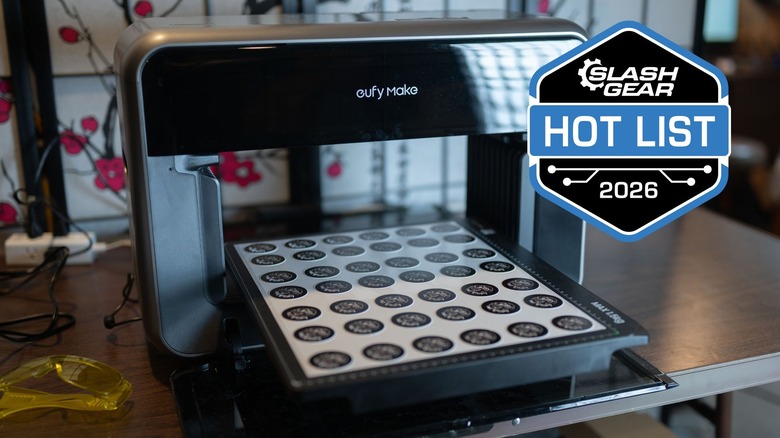 The Eufymake E1 in the process of printing a sheet of stickers.