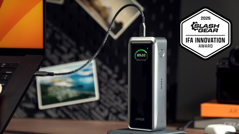 Anker Prime Power Bank plugged into laptop charging