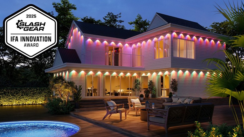 Govee Permanent Outdoor Light Prism lights attached to exterior siding of a home