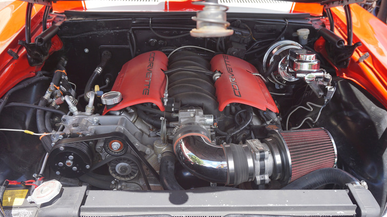 1967 Chevrolet Camaro showing off its engine bay at Bois d'Arc Spring car show