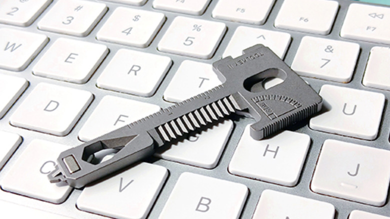 Toolkey II resting on a keyboard.