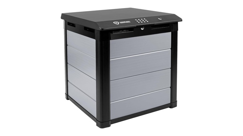 Black and grey box container with an electronic keypad