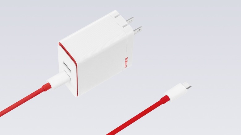 A OnePlus SuperVOOC charging brick and cable