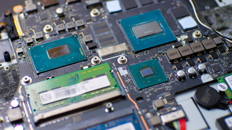 Close up of a computer system's motherboard.