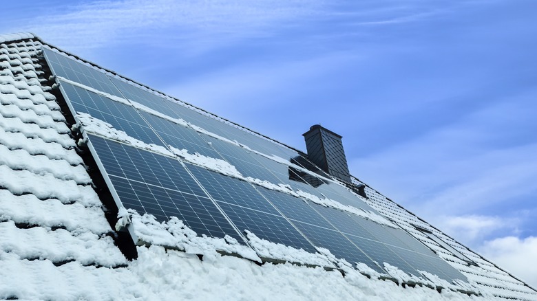 Solar panels covered in snow