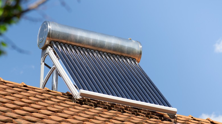 Solar water heater on a roof top for solar water heating panel.