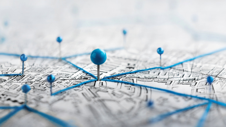 Pins in paper map