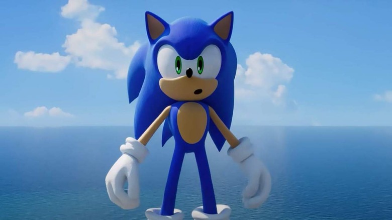 Sonic standing over ocean