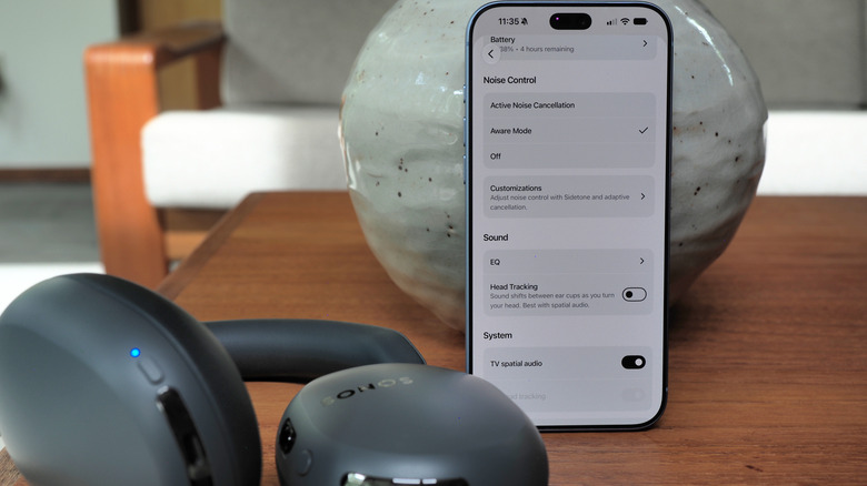 Sonos Ace Ultra and Sonos app showing ANC settings